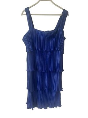 DKNY Sleeveless Royal Blue Tiered Pleated Mini Dress